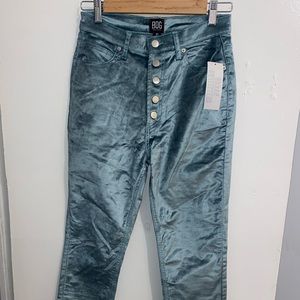 High waisted turquoise velvet pants